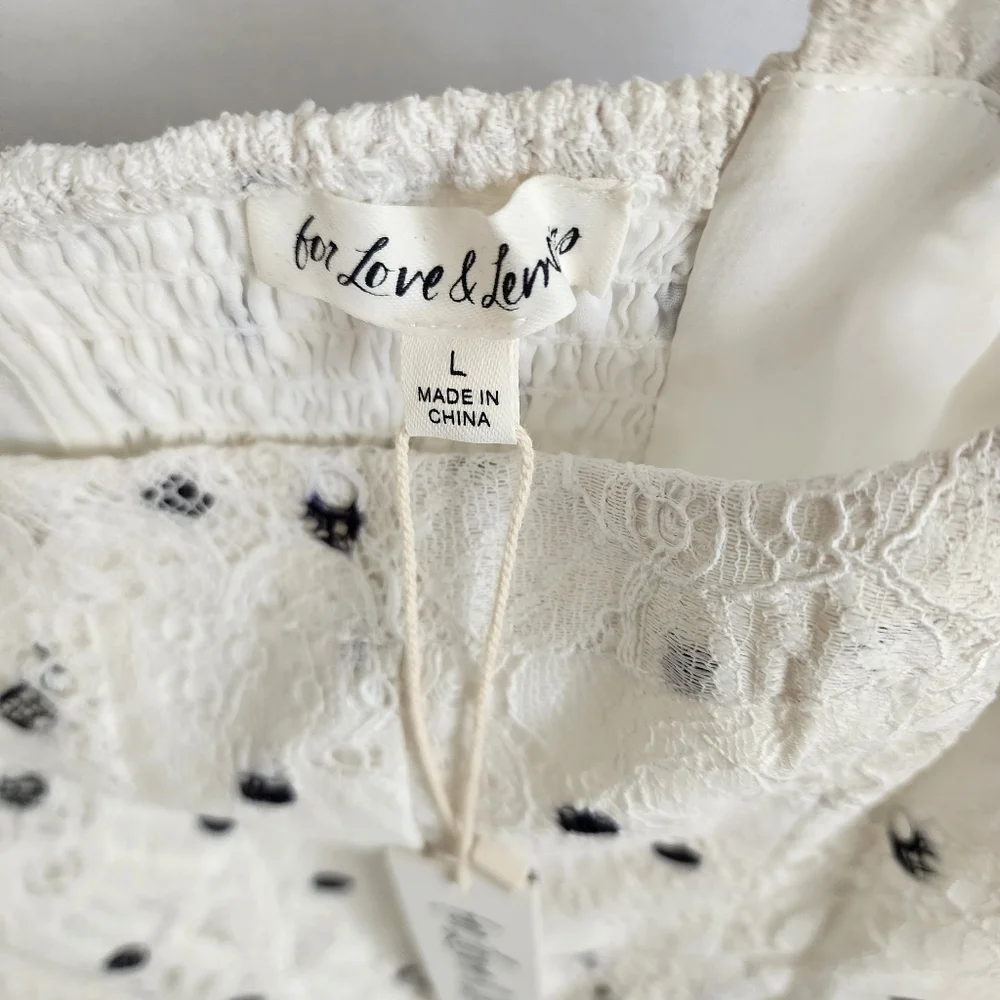 For Love And Lemons Romantic Donna mini dress Ivory Lace Polka Dot Size L NWT - Picture 7 of 10